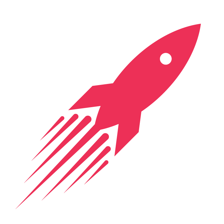 Red rocket icon with trailing lines, inside a white circle on a black background.